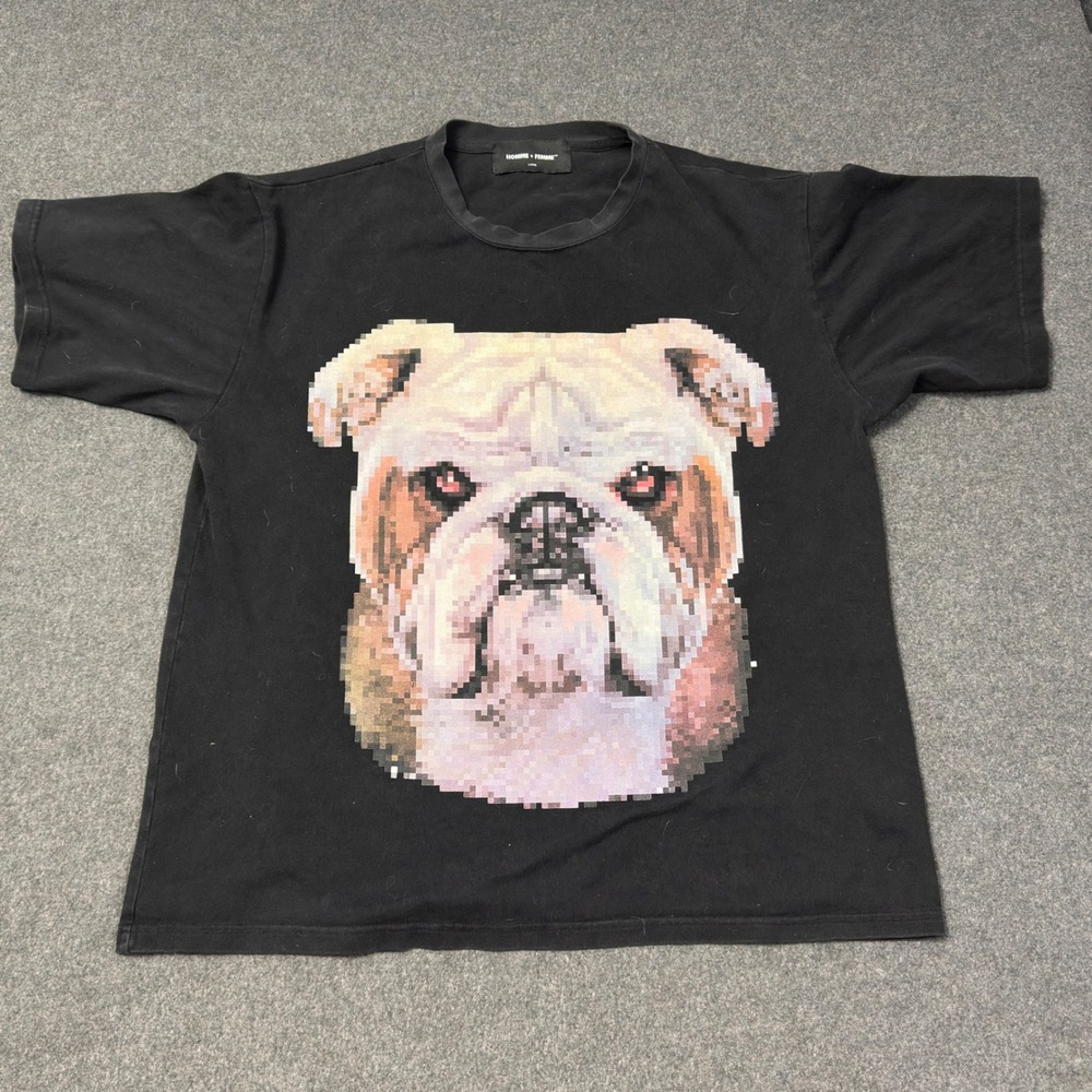 Homme + Femme Beware of Dog Pixel Bulldog Graphic Black T-Shirt Mens Large